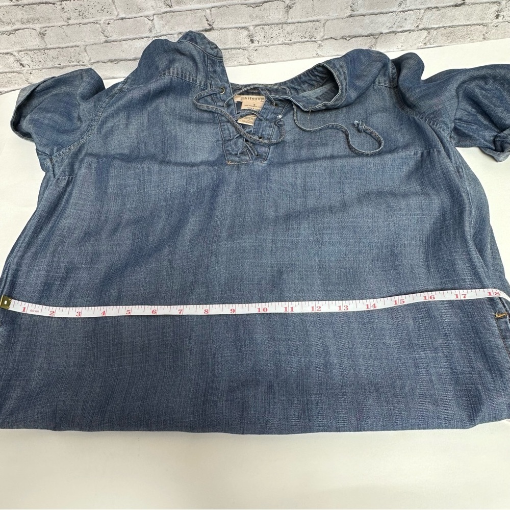Philosophy Women’s Small Tencel Short Roll-Sleeves Tunic Dress Pockets READ - Picture 13 of 15